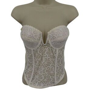 VTG Lady Marlene Women 36B Corset Bra 0380 Floral Flower Lace White Strapless